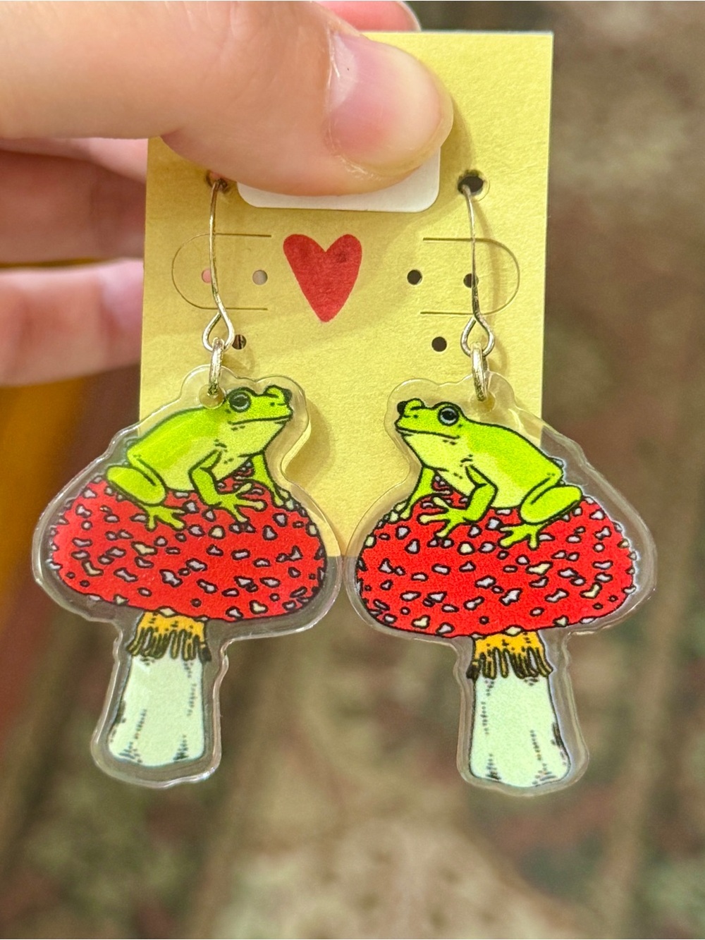 Handmade Frog Mushroom Earrings Toadstool Jewelry Amanita Fairy Jewelry